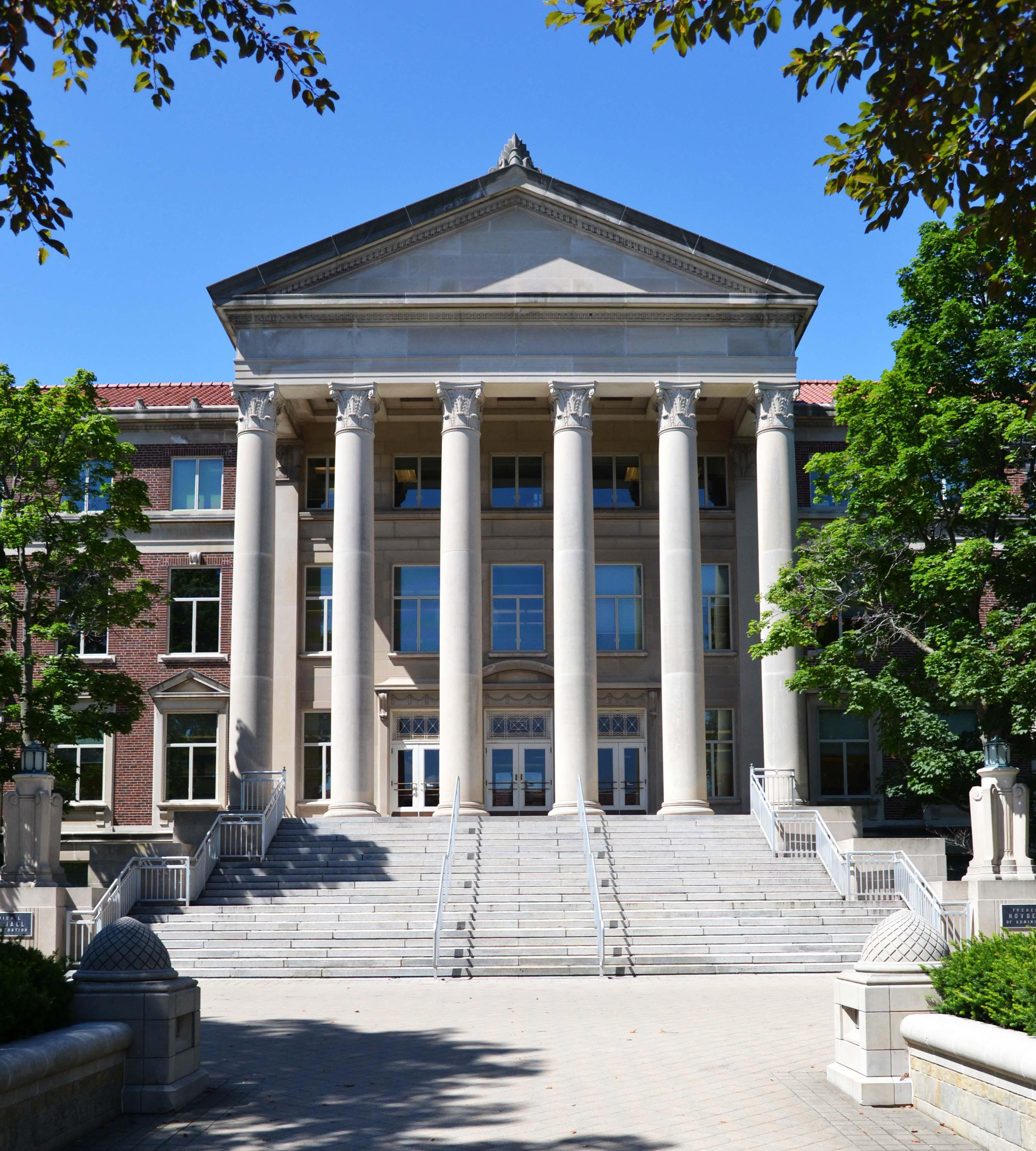 Hovde Hall Limestone Pillars and Granite Steps Purdue Arboretum